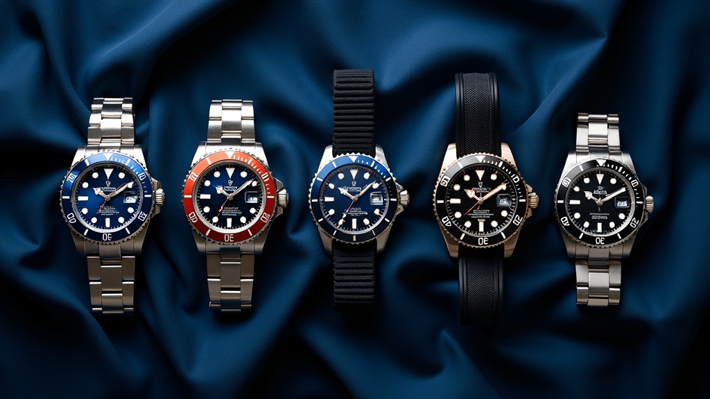 入門から高級モデルまで複数のダイバーズウォッチをフラットレイで比較、価格帯別おすすめモデルの一覧