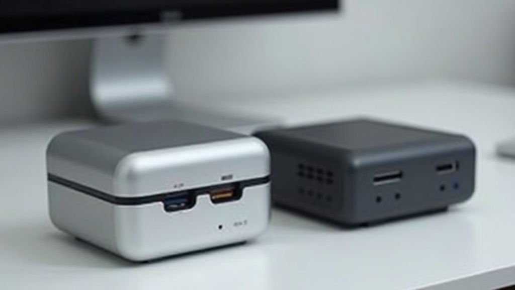 Mac miniとWindowsミニデスクトップPCを横並びで比較した写真