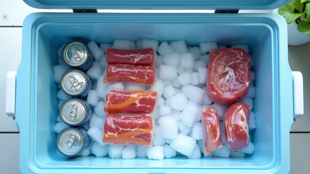 クーラーボックス内の正しい氷の詰め方｜板氷と食材の配置コツ