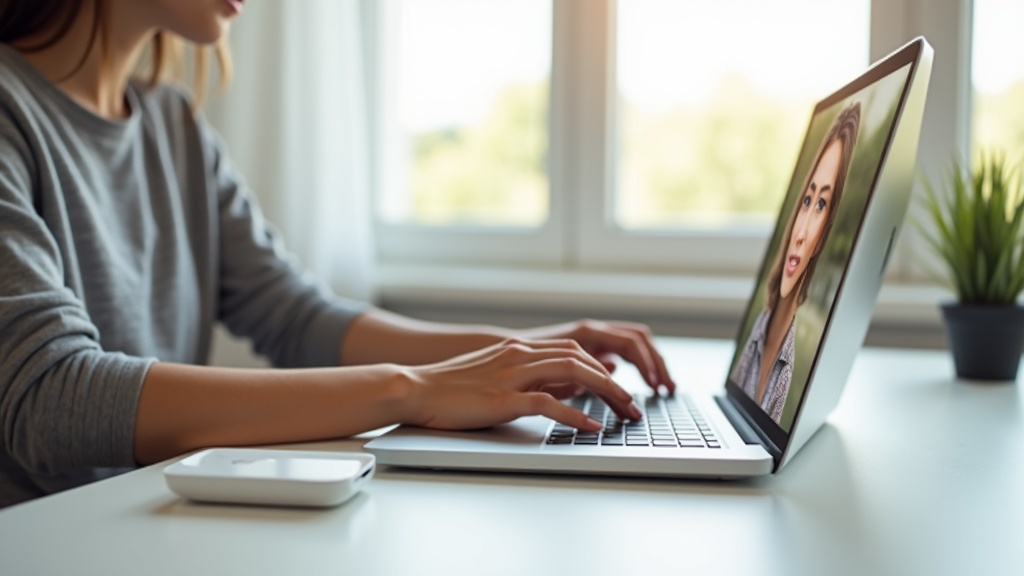 自宅オフィスでポケットWi-Fiを使いながらノートPCでテレワーク・ビデオ会議をする人物