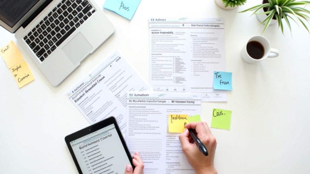 複数のオンライン講座を比較検討しているノートとタブレットの俯瞰写真