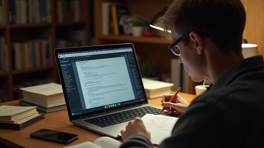 自宅で無料の公式ドキュメントを使ってAIプロンプトを独学している様子