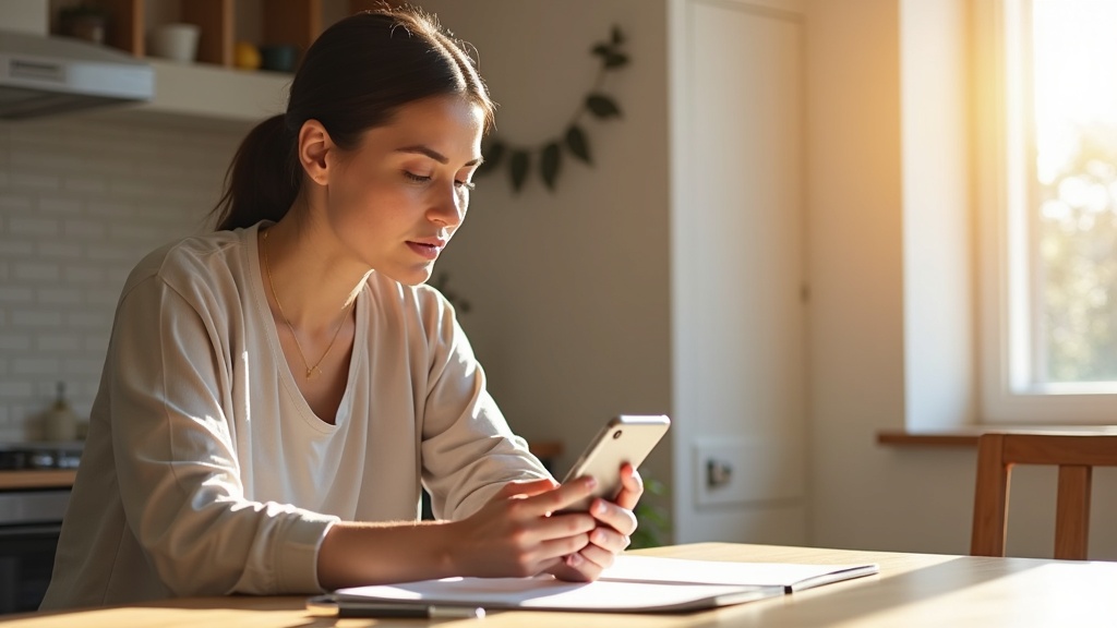 保護者がGPS見守りサービスの料金や機能を比較検討している様子