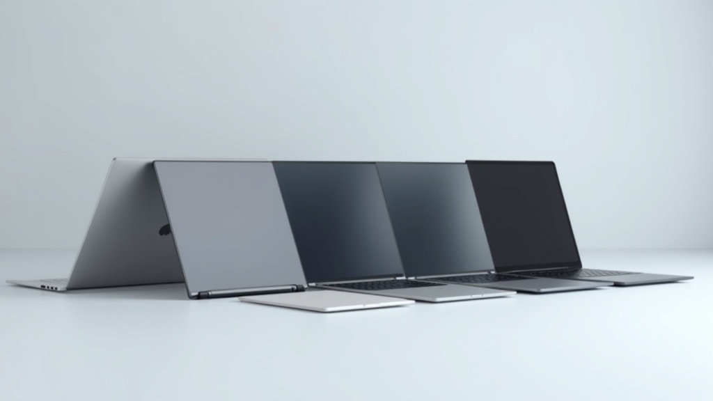 軽量薄型ノートPC5台を横並びに並べたスペック比較用の製品イメージ写真