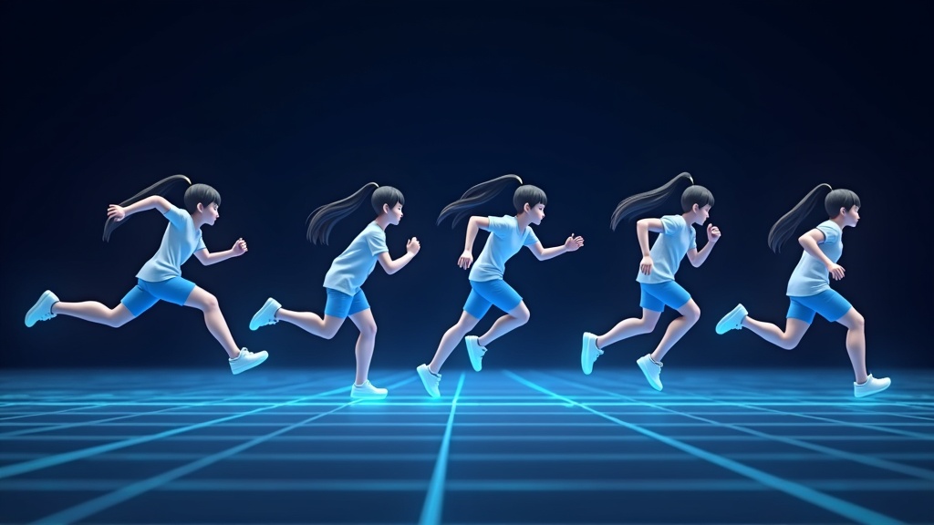 Mixamoで3Dキャラクターに走り・ジャンプなどのアニメーションを付与しているモーションシーケンスのビジュアル