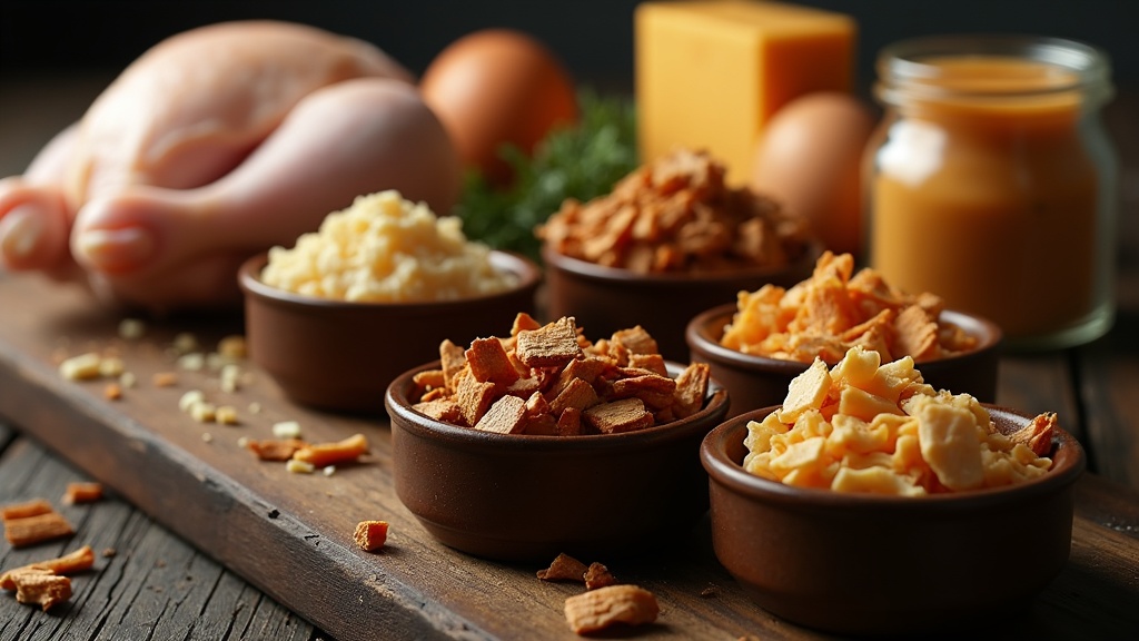 桜・リンゴ・ヒッコリーなど種類別のスモークチップと燻製食材の並び