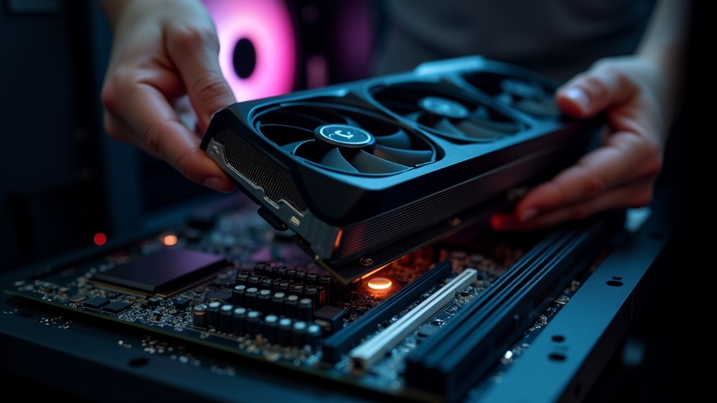 ローカルLLM動作に必要なVRAM搭載グラフィックカードのクローズアップ