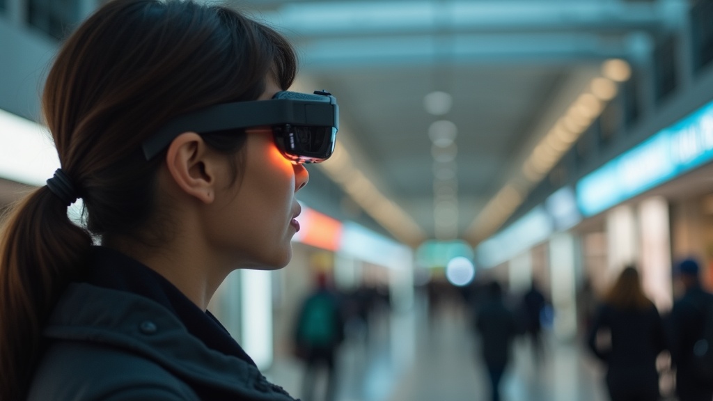 カメラ搭載スマートグラスの録画インジケーターLEDが点灯している様子。撮影マナーの注意喚起