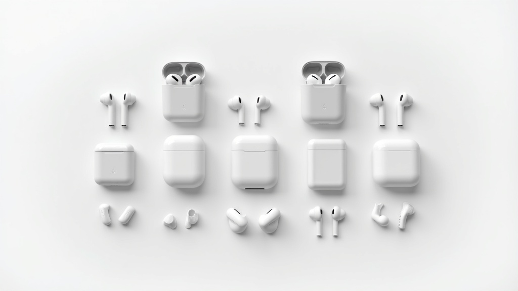 複数のワイヤレスイヤホンを並べて比較している様子