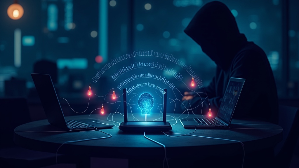 公共Wi-Fiで第三者に通信を傍受される盗聴リスクのイメージ図