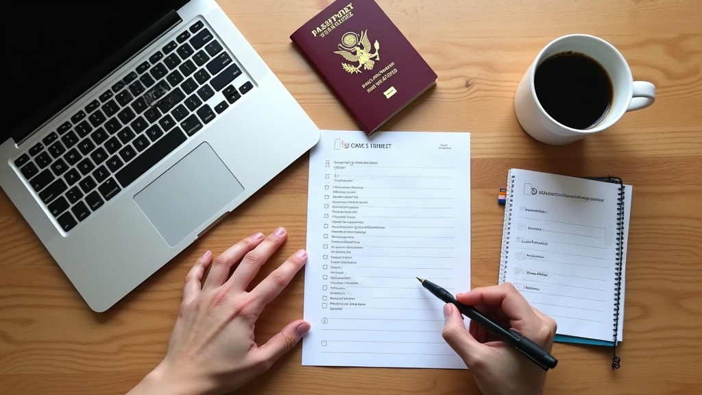 海外赴任前にVPN準備チェックリストを確認するデスク上の俯瞰写真