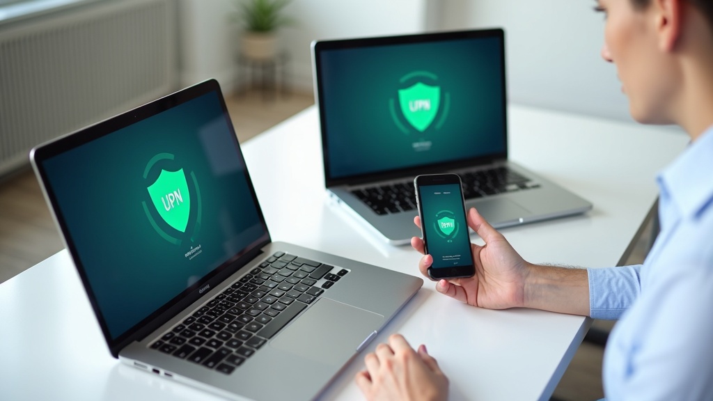 海外赴任前にノートPC・タブレット・スマートフォンの3台でVPN動作確認をしている場面