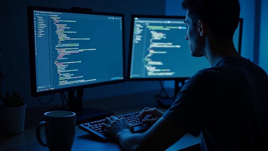 デュアルモニター環境でAIのコード提案を活用しながら開発するエンジニア