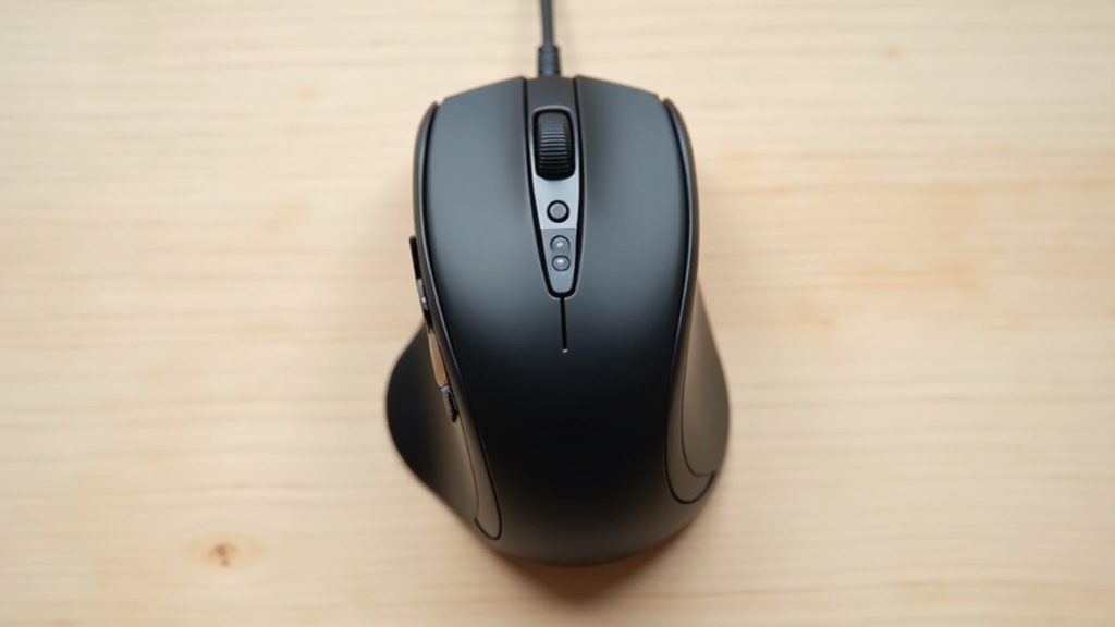 マット仕上げのフィンガートラックボール本体をデスクに置いた全体像