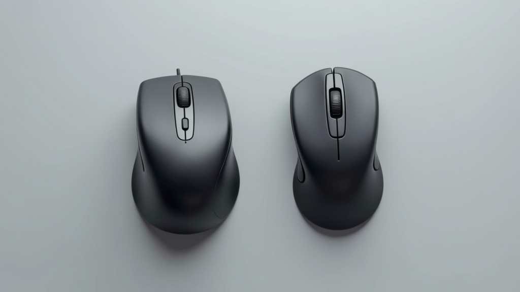 フィンガーボール型とサムボール型の2種類のトラックボールを並べて比較した俯瞰写真