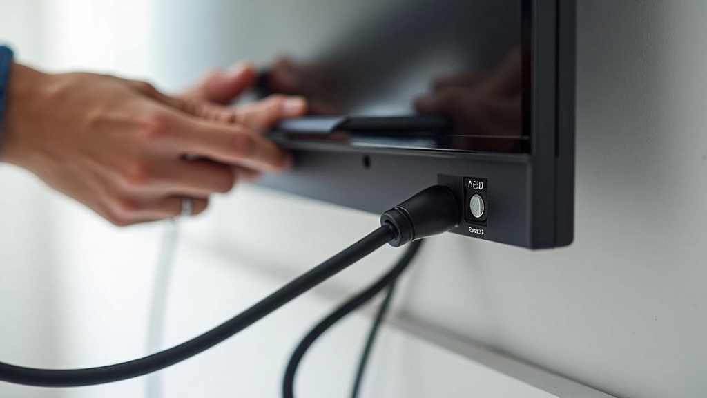 テレビ背面のHDMI ARCポートにケーブルを接続するサウンドバーのシンプルなセットアップ手順