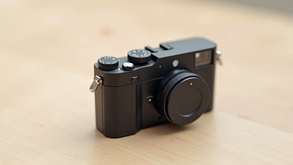 マグネシウム合金外装のコンパクトカメラのボディ正面と天面ダイヤルの質感を示すプロダクトショット