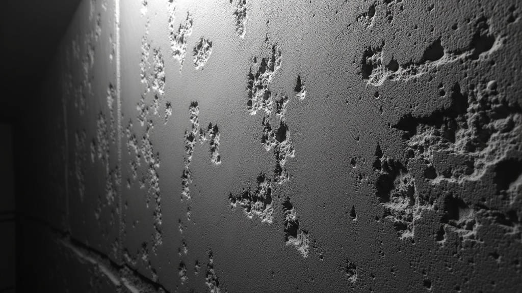 モノクロ専用センサーが捉えたコンクリート壁の微細なテクスチャと豊かな階調表現のクローズアップ