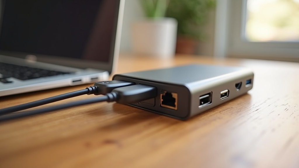 MacBook Air M5にUSB-Cハブを接続してHDMI・USBデバイス・有線LANを同時使用している様子