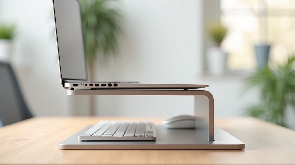 アルミ製スタンドでMacBook Air M5を目線の高さに設置した快適なデスクワーク環境