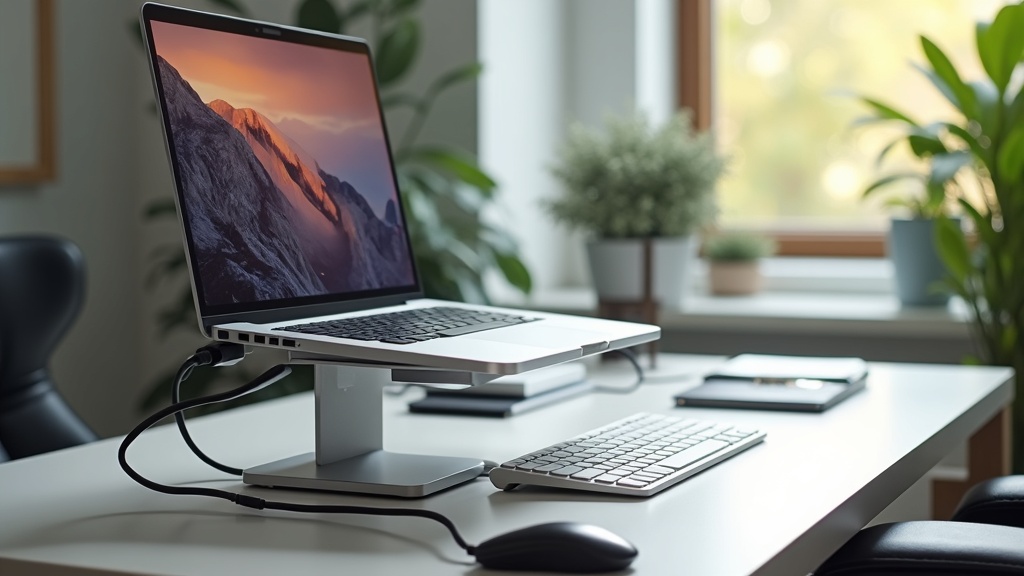 USB-Cドッキングステーションと固定スタンドを組み合わせたMacBook Air M5の在宅デスクワーク向け完全セットアップ