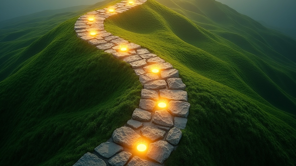 AI副業で月5万円達成するための7ステップのロードマップを象徴する上昇する道