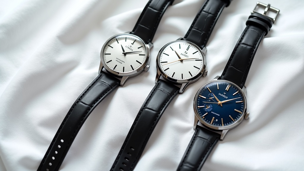 異なるダイアルデザインの国産機械式腕時計を並べた比較フラットレイ
