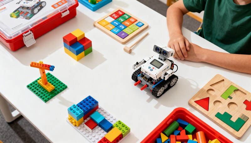 子供がプログラミングトイで遊んでいる様子