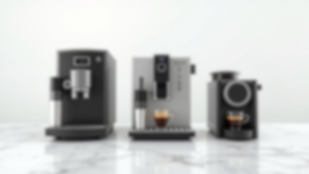 全自動・半自動・カプセル式の3種類のコーヒーマシンを横並びで比較した俯瞰写真