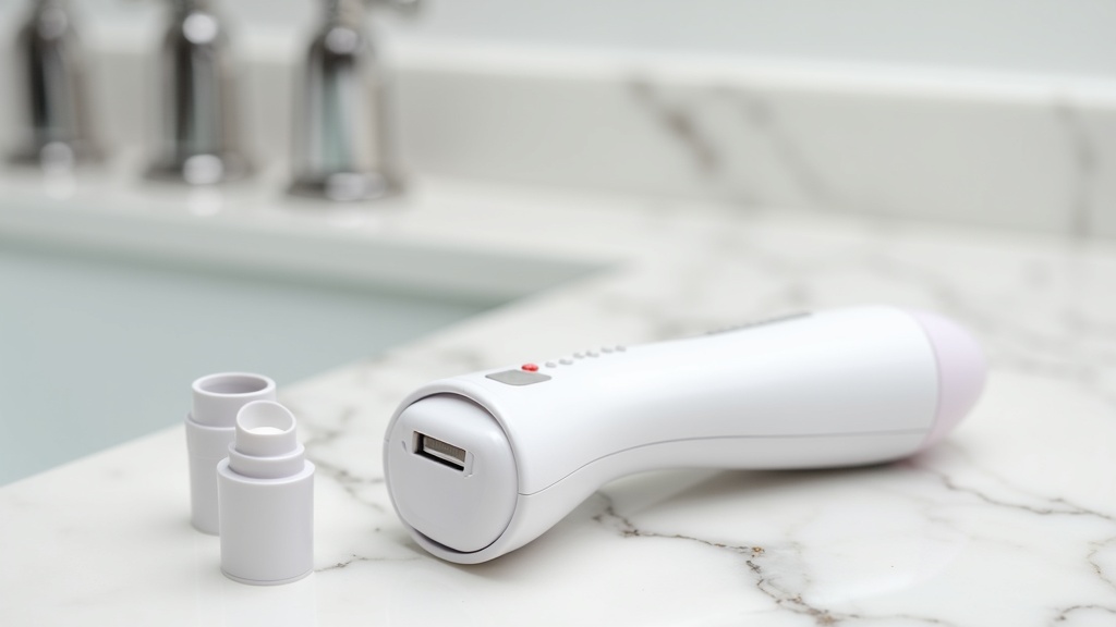 カートリッジ交換式家庭用脱毛器の本体とアタッチメントの物撮りイメージ