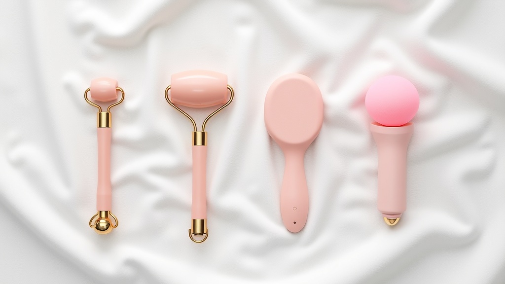 肌悩み別に対応する異なる種類の美顔器4種の俯瞰レイアウト