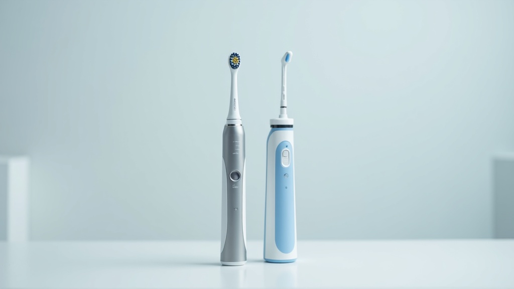 電動歯ブラシと口腔洗浄器（ウォーターフロッサー）を並べた役割の違いを示す画像