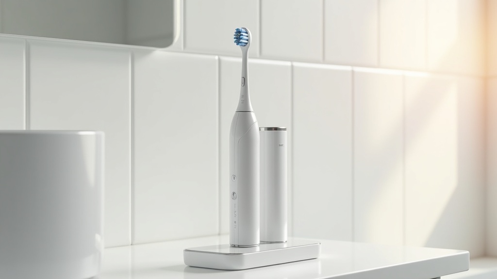 充電スタンドに立てられた音波式電動歯ブラシのクローズアップ