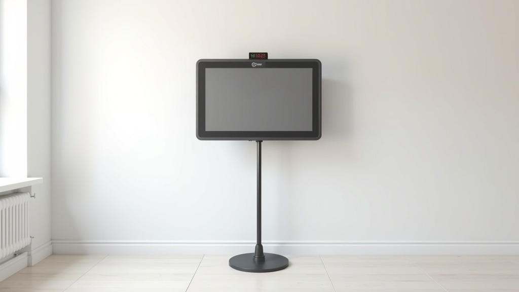 賃貸の白い壁の前で突っ張りスタンドを使って壁に穴を開けずに設置した電子式ダーツボード