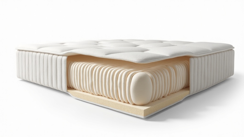 ポケットコイルマットレスの断面。コイルが一つひとつ独立した袋に封入された構造を示している