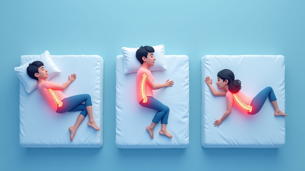 仰向け・横向き・うつ伏せの3つの寝姿勢と体圧分散の違いを示すイメージ図