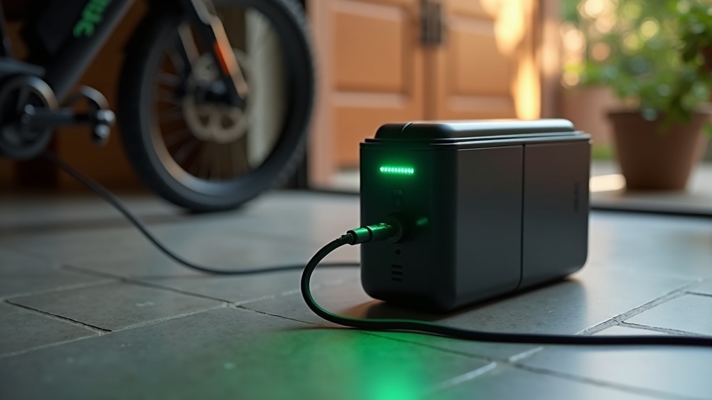 電動アシスト自転車のバッテリーを自宅で充電している様子