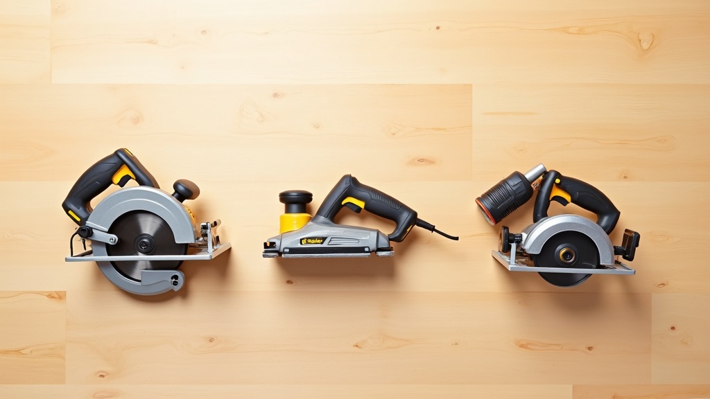 予算別に揃えるDIY電動工具の段階的な組み合わせ（丸ノコ1台から3台フルセットまで）を俯瞰で並べた比較写真