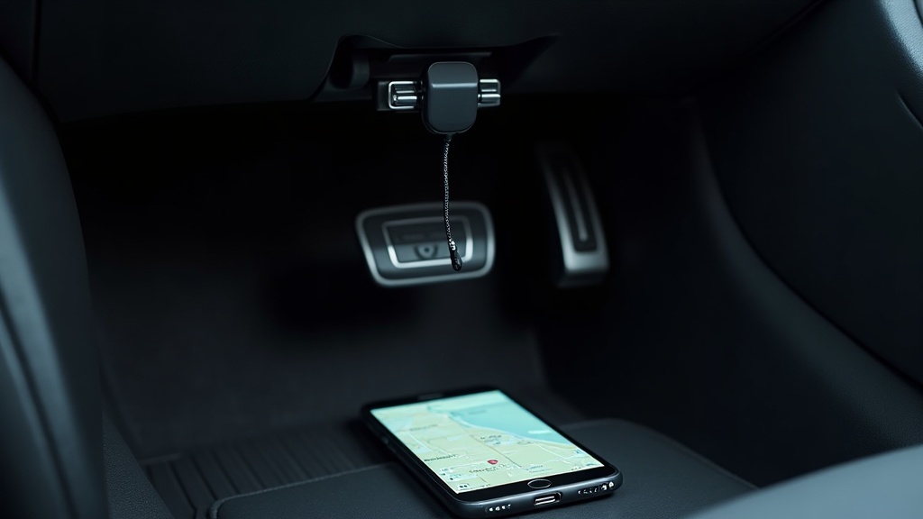 走行中に車載スマホホルダーが外れて運転席の足元にスマートフォンが落下した危険な状況