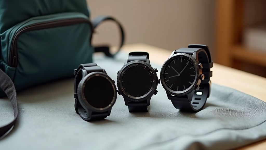 予算帯別に並べた3つの防水スマートウォッチとランニング・登山用ギア