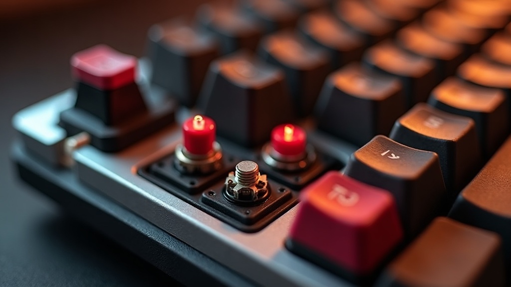ホットスワップ対応メカニカルキーボードのスイッチ交換シーンの接写