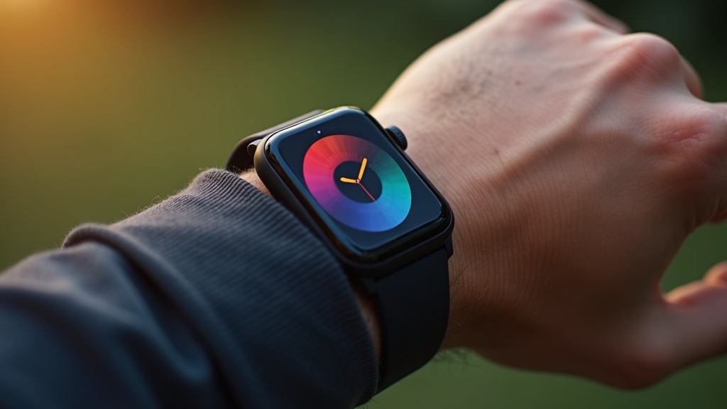 スマートウォッチのディスプレイとベゼルの薄さをクローズアップで確認する様子