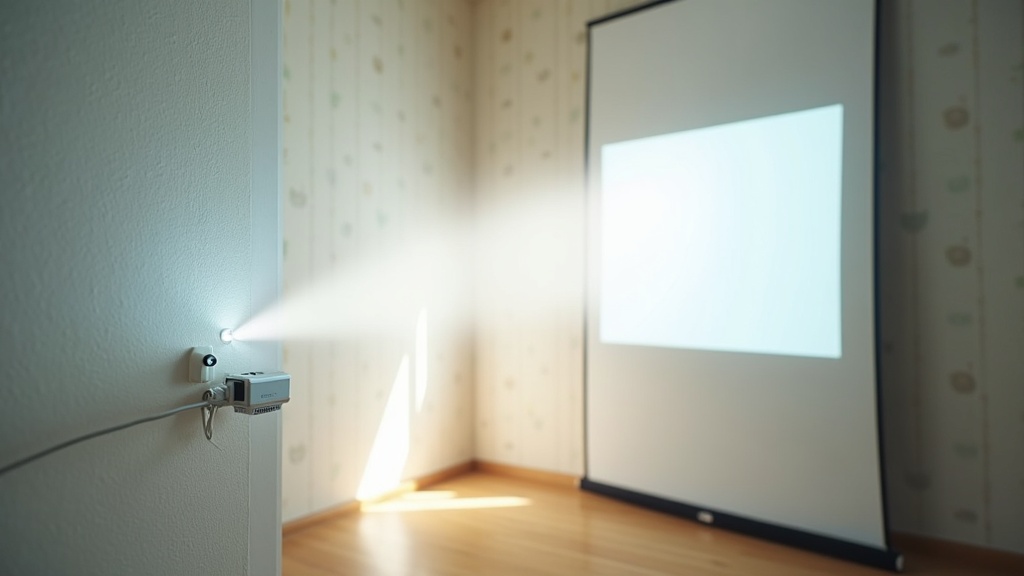 壁紙の凹凸がある壁にプロジェクター映像を投影し画質が低下している様子