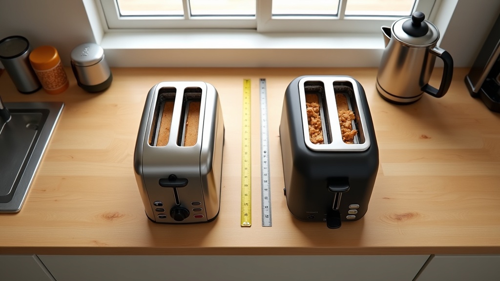 キッチンカウンターに高級トースターを設置した際のサイズ感と必要スペースの比較