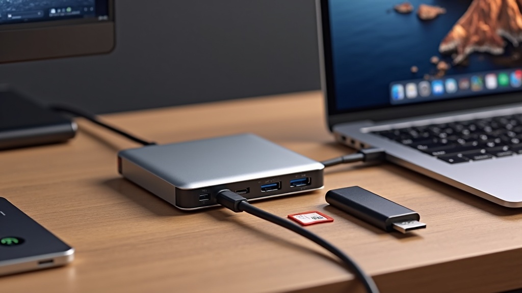 USB-Cハブをノートパソコンに接続し外部モニターに4K映像を出力している様子